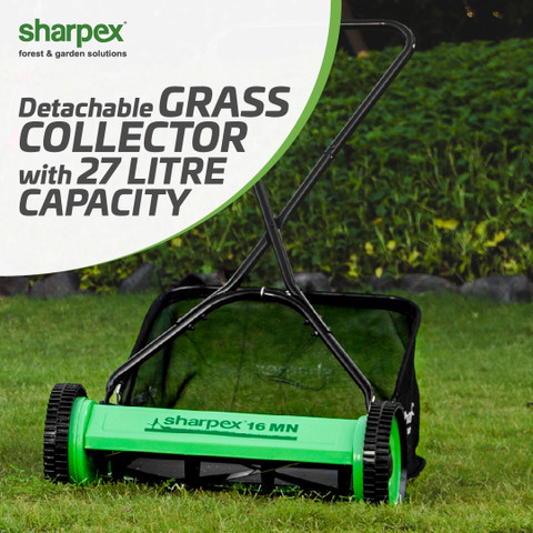 Sharpex Grass Catcher Classic Reel Lawn Mower 16''Reel, 5-Position Height,  Grass Catcher for Garden (Green) Manual Push Lawn Mower