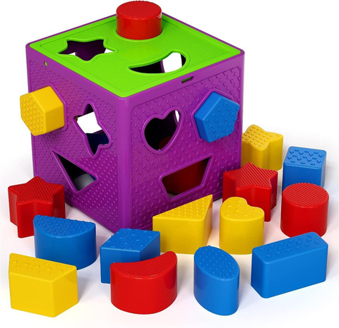 PRIMEFAIR Blocks Shape Sorter Cube Building Blocks 18 Holes