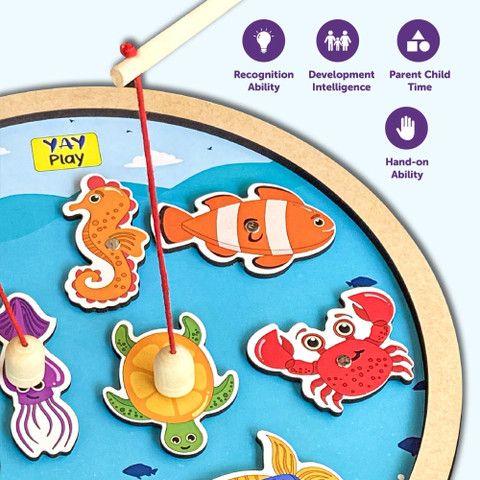 YaY Play Montessori Fishing Game Kids Wooden Magnetic Fishing Toys