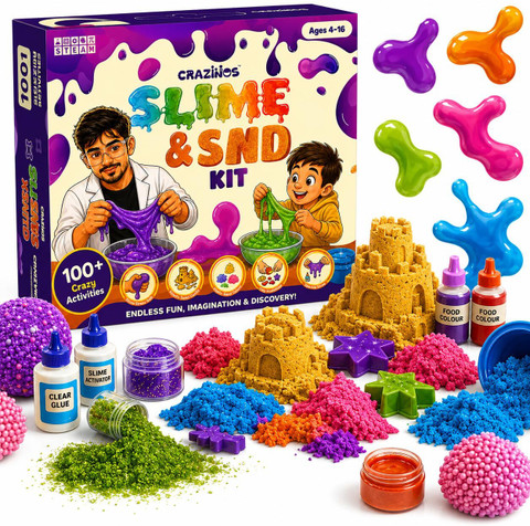 Crazinos 3 in 1 Slime, Sand and Clay Kit | 100+ Hands-On STEM