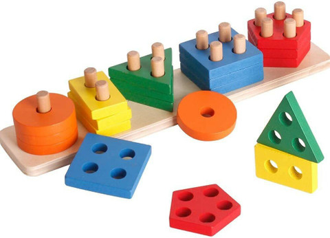 TOTAM Wooden Sorting Stacking Toy, Shape Sorter Toys for