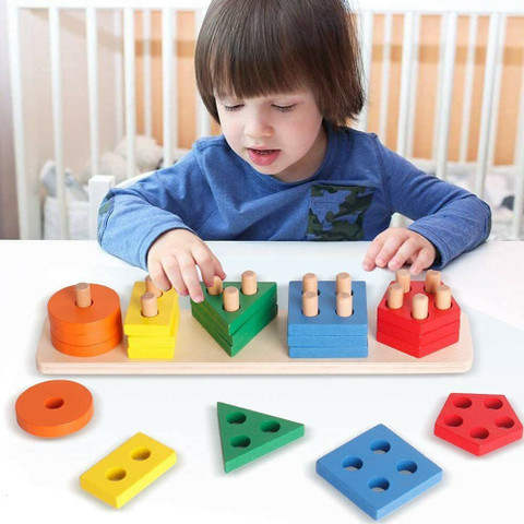 TOTAM Wooden Sorting Stacking Toy, Shape Sorter Toys for