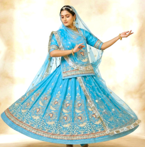 blue rajputi dress Bindani Graceful Elegance: Sky Blue Tissue Suit – बींदणी-(Bindani) main image 1