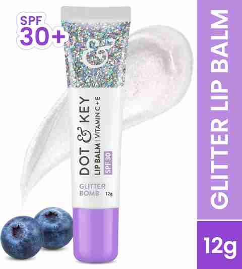 Dot & Key Lip Balm Vitamin C + E SPF 30 + Glitter Lip Balm, Glossy Finish  Blueberry