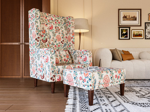 Custom Decor Wingback Chair with Ottoman Solid Wood Living Room Chair