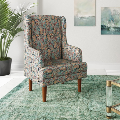 Klenta Home Decor Fabric Upholstered Living Room Chair High Back Rest/ Arm  Rest Without Futon| Solid Wood Living Room Chair