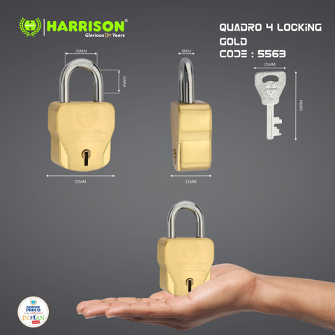 HARRISON Quadra 60mm Lock | S.S | Gold | 4 Keys | Lock and Key