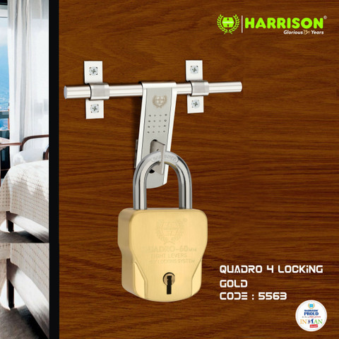 HARRISON Quadra 60mm Lock | S.S | Gold | 4 Keys | Lock and Key