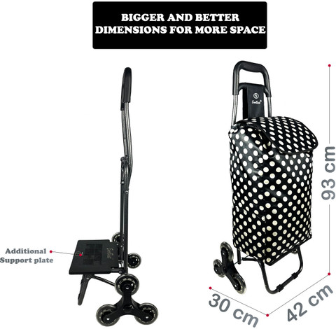EverBest Foldable Stair Climbing Shopping Trolley Bag (Black Polka