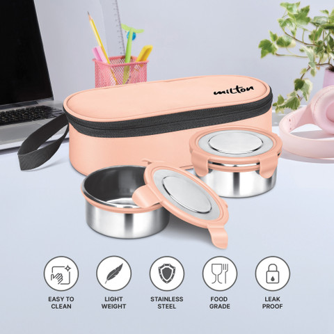 MILTON Express Meal Lunch Box Inner Steel Click Lock Containers 380ml  each With Bag Containers Lunch Box