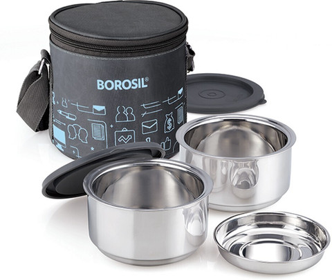 BOROSIL Carry Fresh Steel Lunchbox, 2pc Set (280ml Each) Vertical Tiffin  for Office Containers Lunch Box