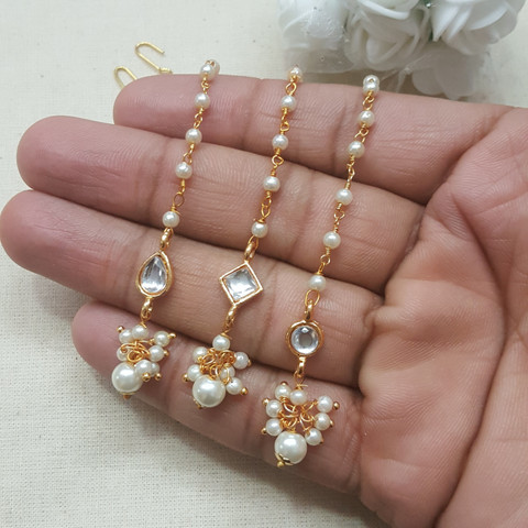 Jaipri Mix Shape Stone Maang Tikka For Girls and Kids Pack of