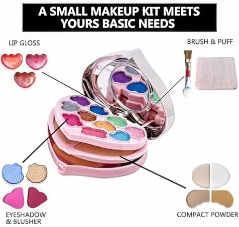 HSQ Cute Heart Shape Kids Makeup Box Eyeshadow, Blush Mirror Compact for  Gifting