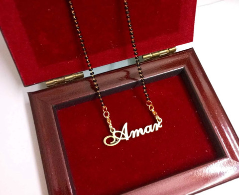 Trirthacreation Aman Name Pendant With Mangalsutra Chain/Sizzling  Glittering Pendants Lockets Brass Mangalsutra