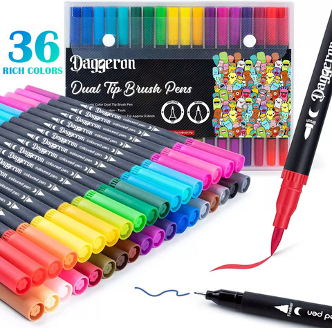 Daggeron Dual Tip Brush Marker Pens, 36 Color
