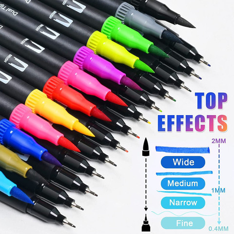 paczo Dual Tip Brush Pens Marker set of 12,Fine and Brush Tip Colored Pens