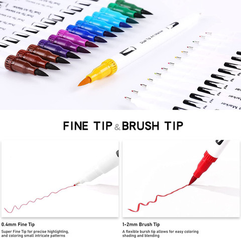 Levin 100 Colors Dual Tip Brush Pens Fineliners Art Markers, Watercolor  Marker