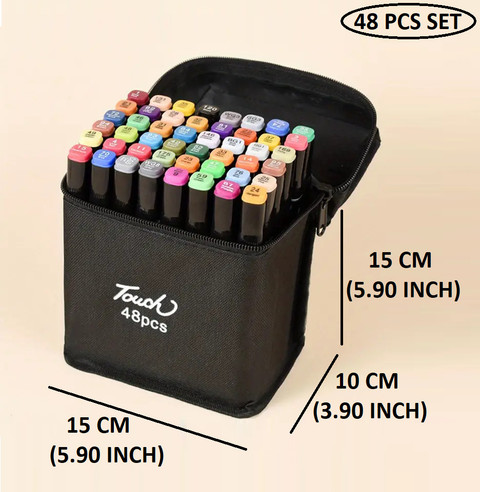 Trendegic 48 Colors Alcohol Based Dual Head Broad and Fine Tip Marker  Drawing Pen with Bag