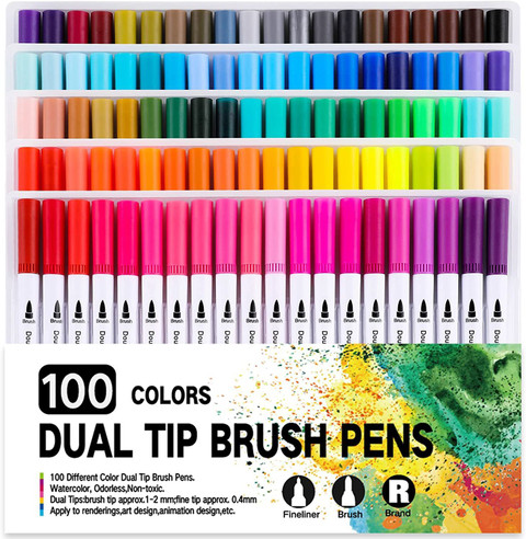 Levin 100 Colors Dual Tip Brush Pens Fineliners Art