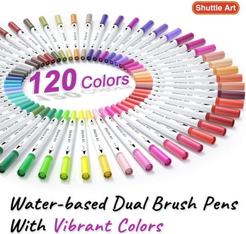 URBAN BOX 120 Colors Dual Tip Brush Art Marker Pens