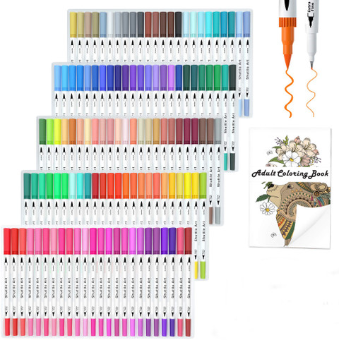 URBAN BOX 120 Colors Dual Tip Brush Art Marker Pens with Coloring  Book,Journal,Doodling
