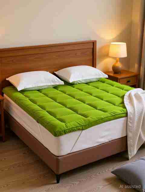 AVI 2 inch (5.08 cm) Double Size Poly Fiber Breathable Mattress Topper (183 cm x 183 cm, Green) - Image 3