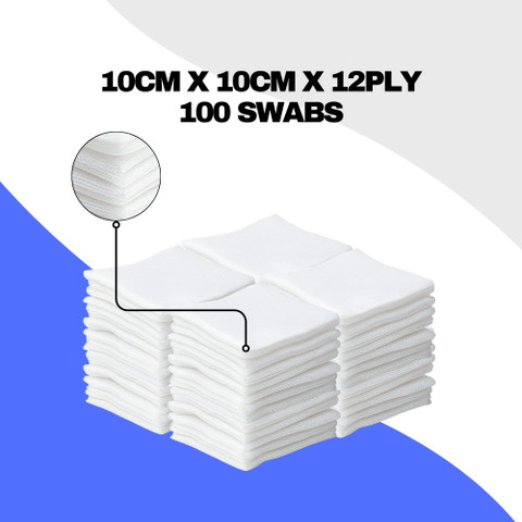 SMDPL Non-Sterile Gauze Swabs 10cm x 10cm, 12-Ply Pack of 100