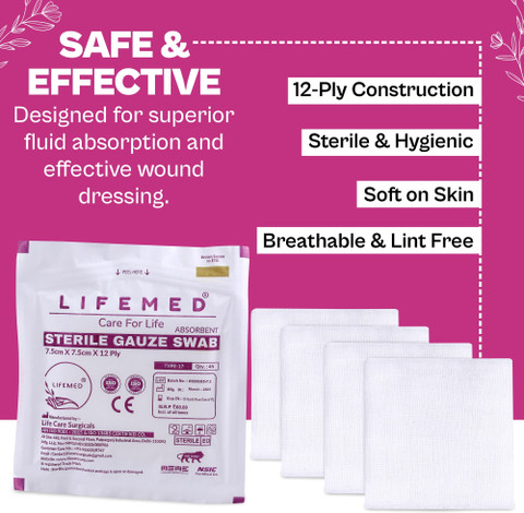 LIFEMED Sterile Gauze Swab 7.5cm x 7.5cm x 12Ply Type-17 (Box of
