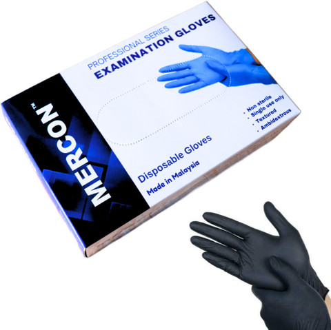 Mercon Disposable Small Black Nitrile Examination Gloves (Pack of