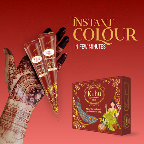 Kuhu Fast Color Henna Cone Reddish Maroon, 3-Red Box Quick Stain
