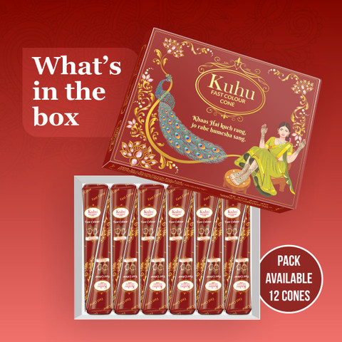 Kuhu Fast Color Henna Cone Reddish Maroon, 3-Red Box Quick Stain