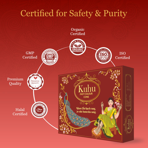 Kuhu Fast Color Henna Cone Reddish Maroon, 3-Red Box Quick Stain