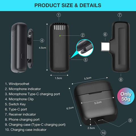 IBS Wireless Lavalier Microphone for C TYPE with Charging Case, Plug Play  Mini WIRELESS MICROPHONE