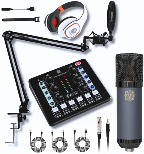 Digimore D-440 Condenser Mic Kit w Headphone, Sound Card for  Recording,Podcast, Starmaker Microphone