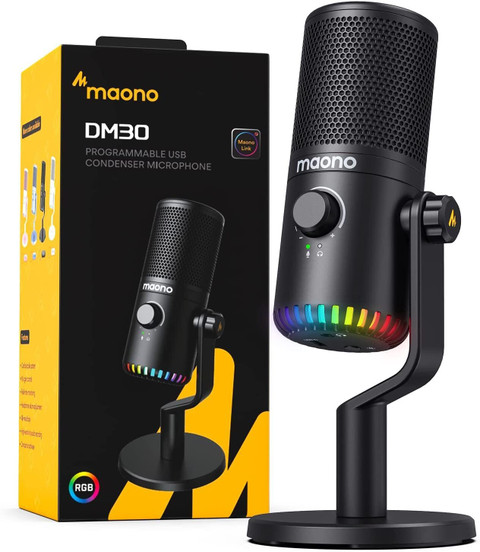 MAONO DM30 Black Gaming Microphone for PC, USB Programmable Condenser  Microphone