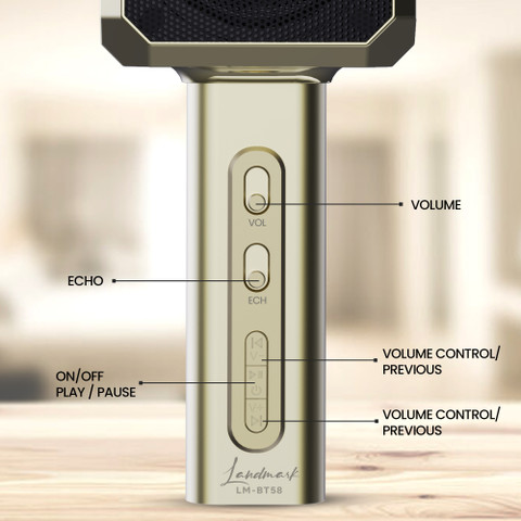 Landmark Karaoke Mic Inbuilt Bluetooth Speaker,Recorder For Smart  Phones,Laptop,Tablet Microphone