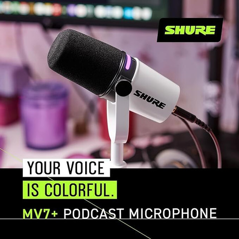 Shure MV7+Podcast Microphone Enhanced Audio,LED Touch Panel,USB