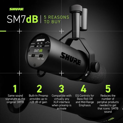 Shure SM7dB Dynamic Vocal Microphone w/Built-in Preamp for