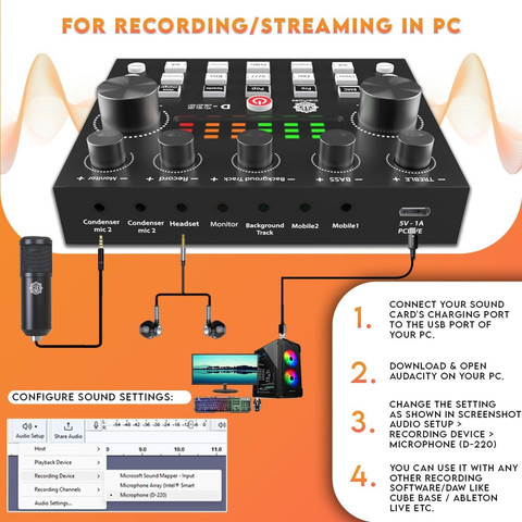 Digimore D-430 Condenser Microphone Kit w Sound Card for Recording,  Podcast, Starmaker Microphone