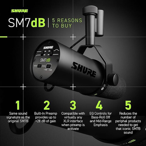 Shure SM7dB Dynamic Vocal Microphone w/Built-in Preamp for