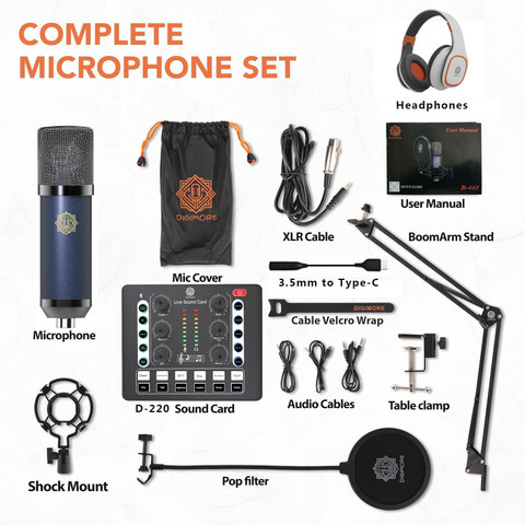 Digimore D-440 Condenser Mic Kit w Headphone, Sound Card for