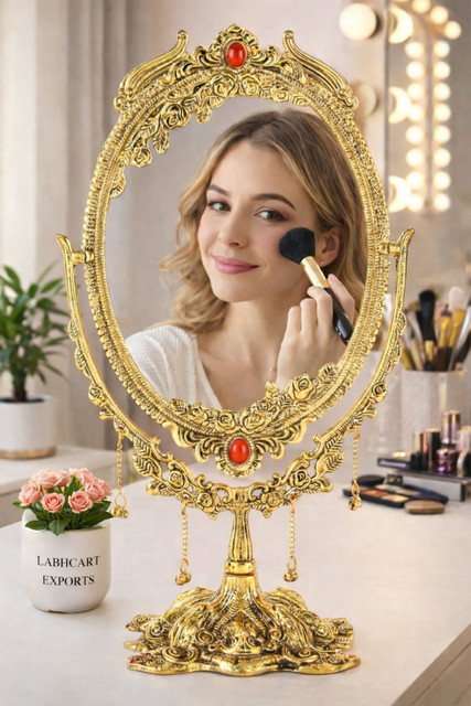 LABHCART Vintage Vanity Mirror with Stand Oval Double Side Makeup