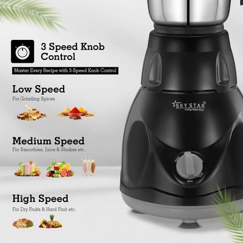 Skystar Diamond 3 Jar 750 W Juicer Mixer Grinder (Diamond Powerful 750W Juicer Mixer Grinder For Grinding, Mixing, Juicing | 3 Jars | Black) - Image 6