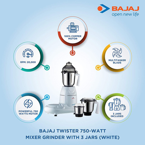 Grinder 750w Bajaj Twister 750 Watt BAJAJ Twister 750 W Mixer Grinder