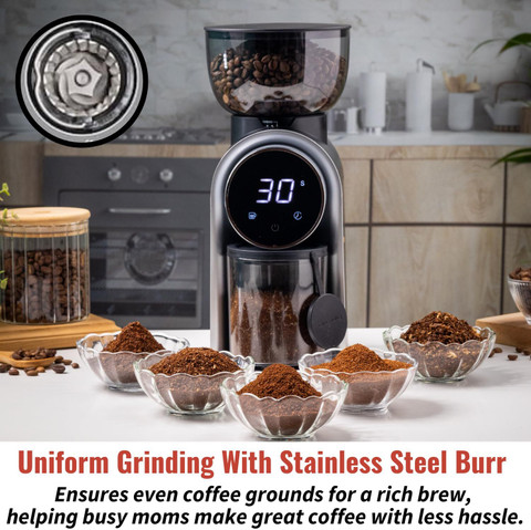 InstaCuppa Electric Coffee Grinder Conical Stainless Steel Burr Mill with  LED Touch Timer 200 W Mixer Grinder