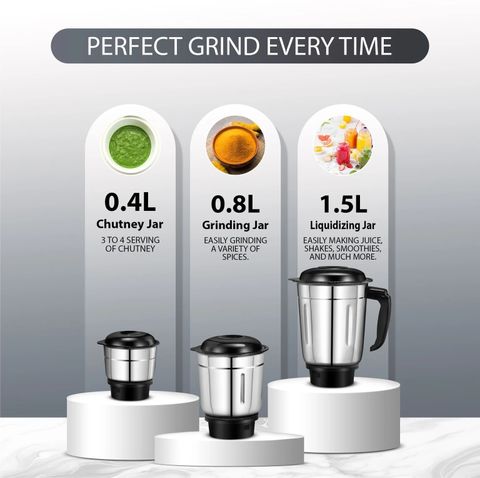 Skystar Diamond 3 Jar 750 W Juicer Mixer Grinder (Diamond Powerful 750W Juicer Mixer Grinder For Grinding, Mixing, Juicing | 3 Jars | Black) - Image 7