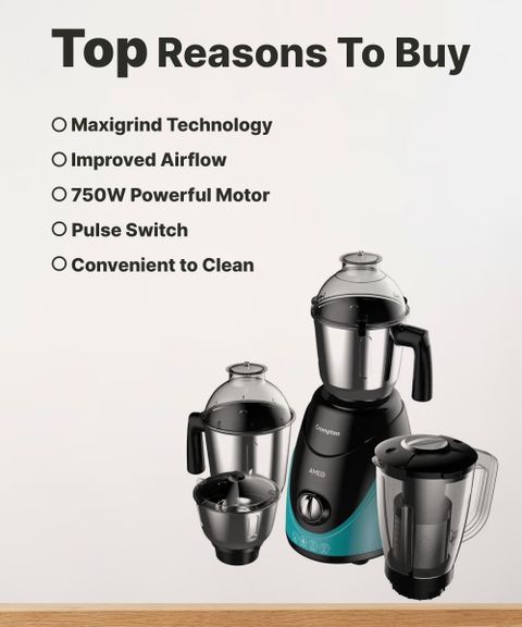 Crompton Ameo 750 W Mixer Grinder (ACGM-AMEO-4 JARS | 4 Jars | Black, Blue) - Image 7