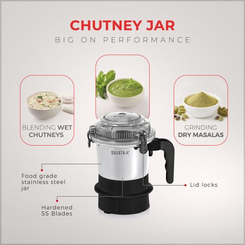Sujata Dynamix Black 900W Mixer Grinder, 3 Jars - Image 8