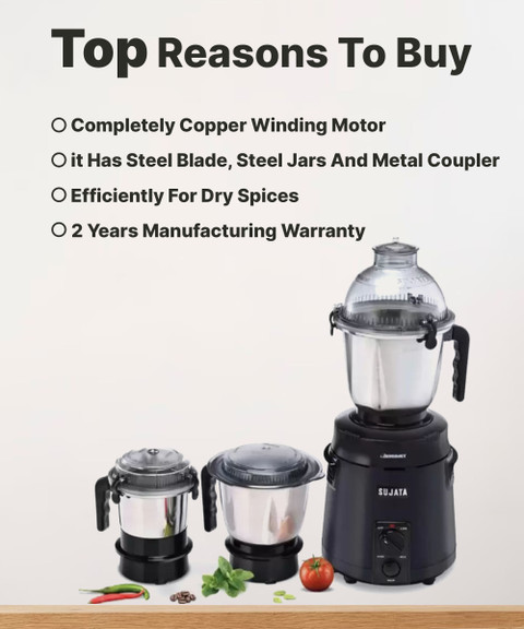 SUJATA by SUJATA BLACK 900 W Juicer Mixer Grinder Price in India