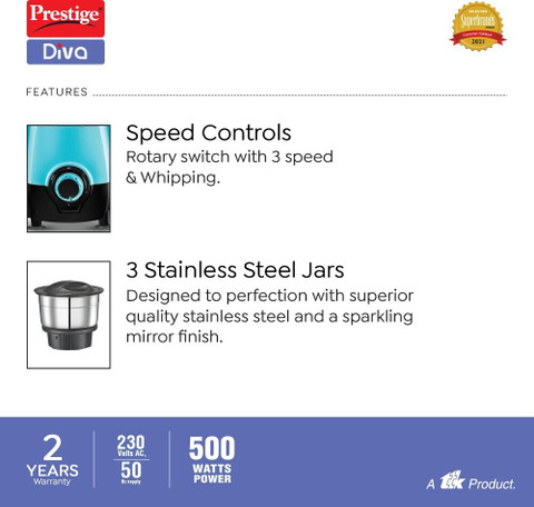 Prestige Diva 500 W Mixer Grinder Price in India Buy Prestige